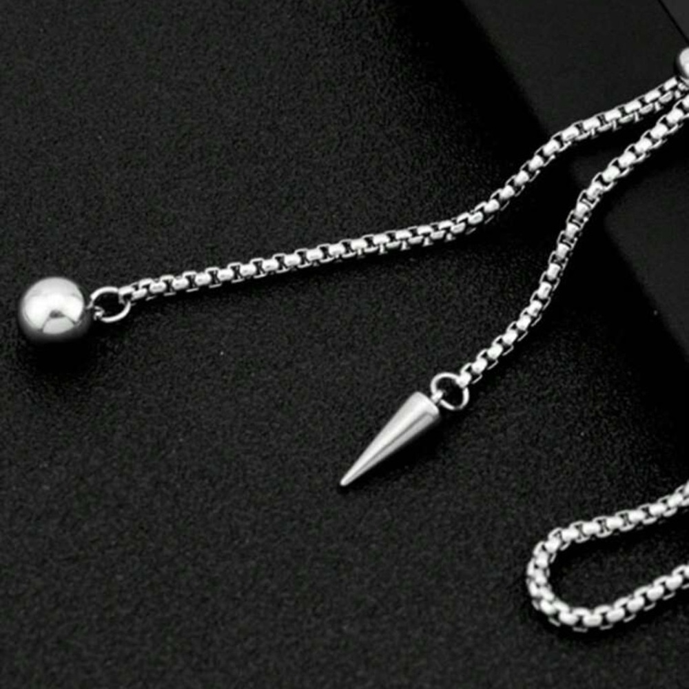 Women Fashionable & Trendy Stainless Steel Stud Ball Pendant Necklace - Picture 4 of 5